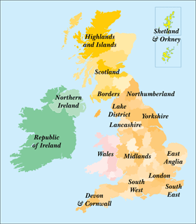 Map of UK areas with places to stay